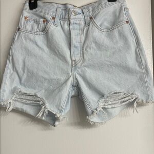 Levi's Light Blue Distressed High-Rise Denim Shorts